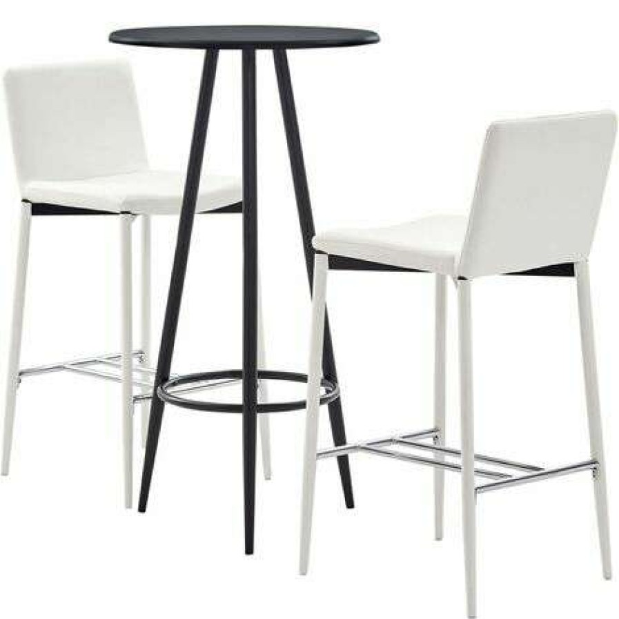 Table Haute Et Bar * | Offres Hommoo Ensemble De Bar 3 Pcs Similicuir Blanc Hdv21886