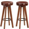 Table Haute Et Bar * | Nouveau Happyshopping Chaises De Bar 2 Pcs Cuir Veritable Et Bois D'Acacia Solide