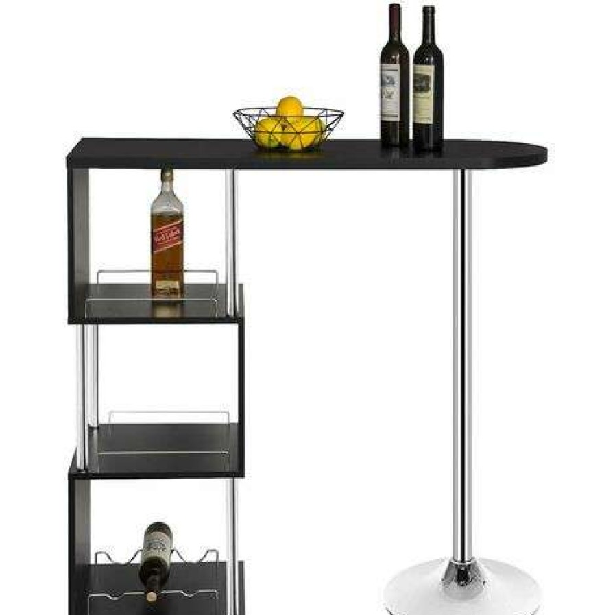 Table Haute Et Bar * | Vente Flash Woltu 1 X Table De Bar-Bistrot En Mdf Et Metal. Table De Cuisine Avec 3 Tablettes Et Porte-Bouteilles. 113X40X105Cm.Noir