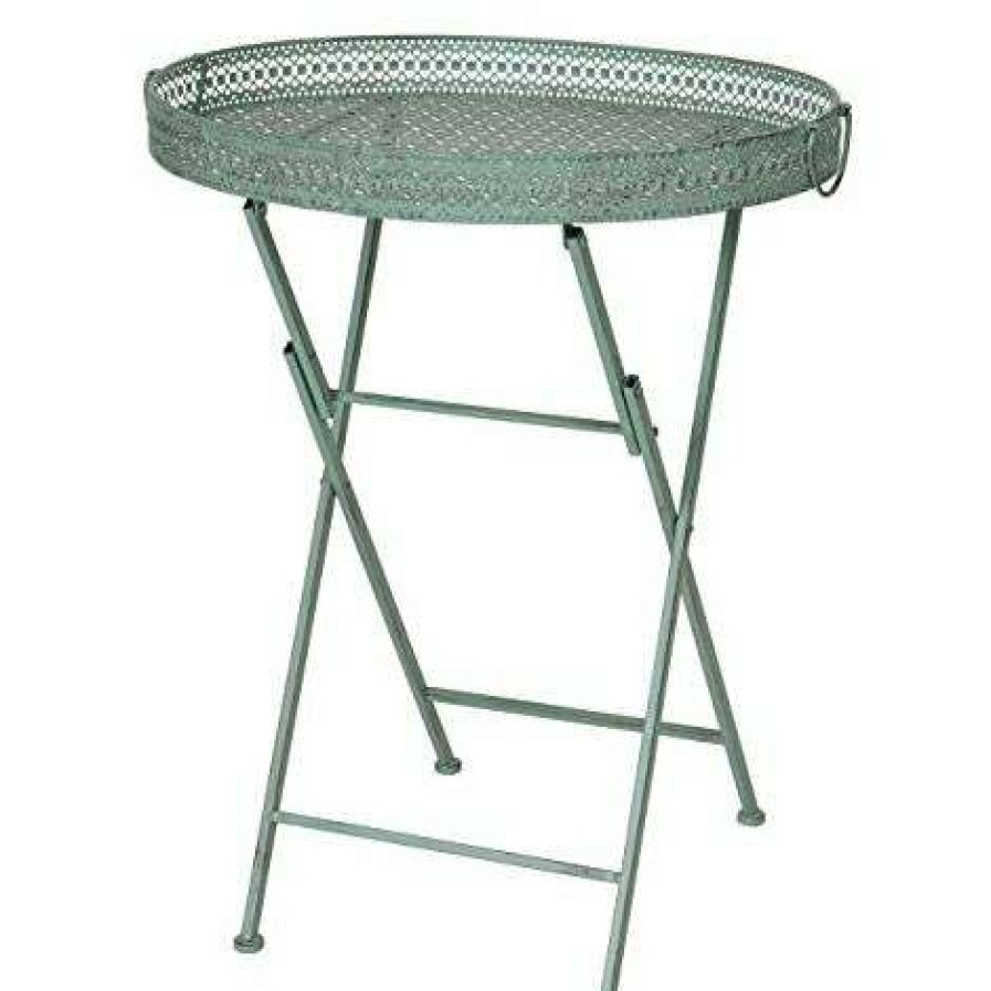 Table Haute Et Bar * | Le Moins Cher Nova Table Pliante Style Romantique En Couleur Metal Vert Antique