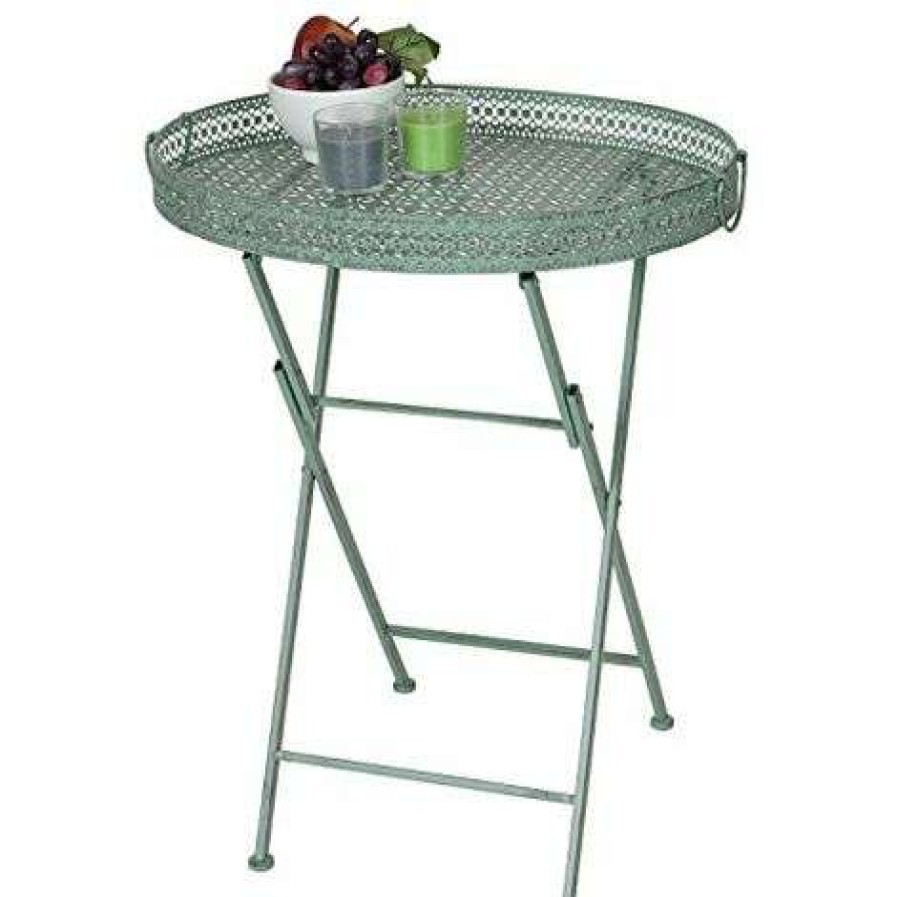 Table Haute Et Bar * | Le Moins Cher Nova Table Pliante Style Romantique En Couleur Metal Vert Antique