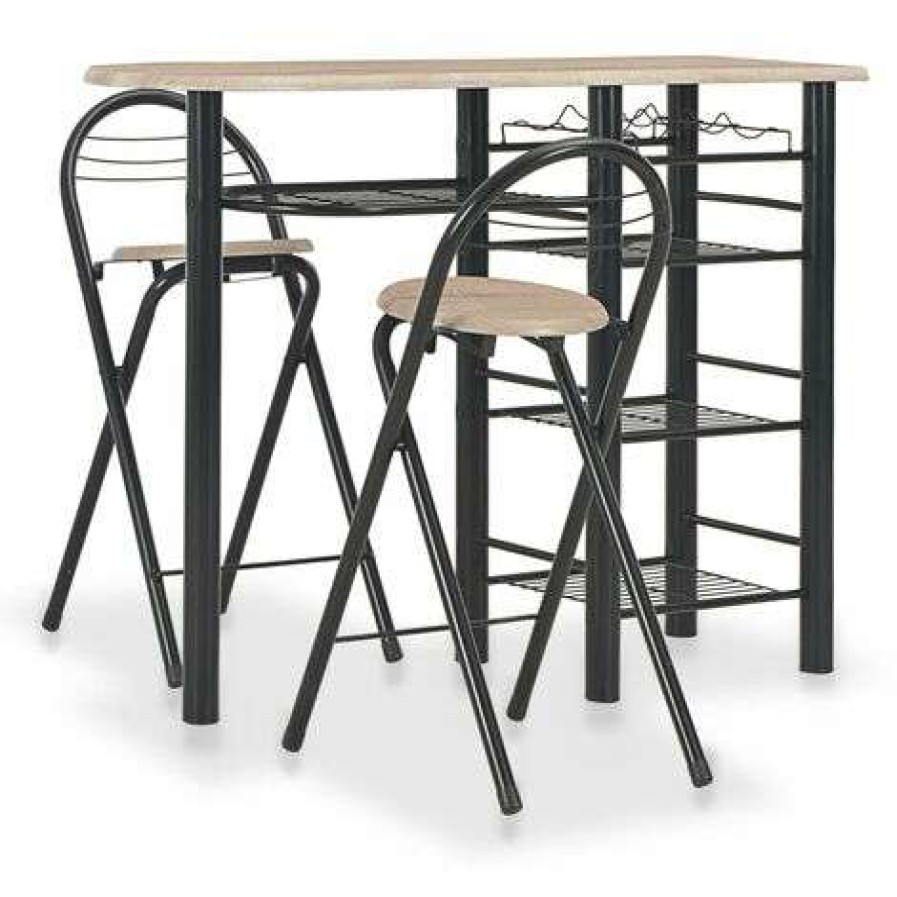 Table Haute Et Bar * | Tout Neuf Asupermall Ensemble De Bar Avec Etageres 3 Pcs Bois Et Acier