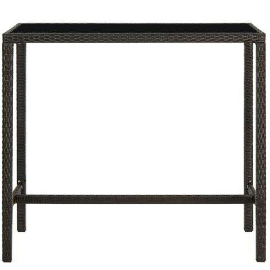 Table Haute Et Bar * | Grosses Soldes Inlife Table De Bar De Jardin Marron 130X60X110Cm Resine Tressee Verre