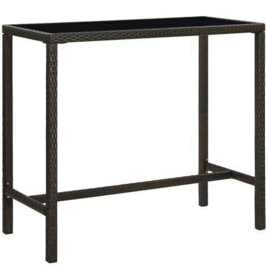 Table Haute Et Bar * | Grosses Soldes Inlife Table De Bar De Jardin Marron 130X60X110Cm Resine Tressee Verre