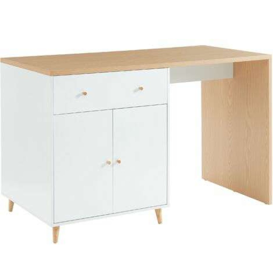 Table Haute Et Bar * | Remise Baita Ilot Central Max Blanc Et Effet Chene 150Cm Blanc