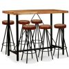 Table Haute Et Bar * | Meilleure Vente True Deal Ensemble De Bar 7 Pcs Bois D'Acacia Cuir Veritable Et Toile