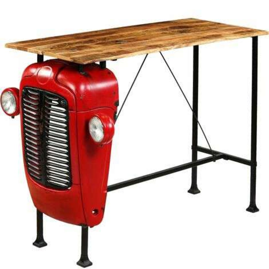 Table Haute Et Bar * | Sortie Topdeal Table De Bar Bois De Manguier 60X150X107 Cm Rouge Tracteur