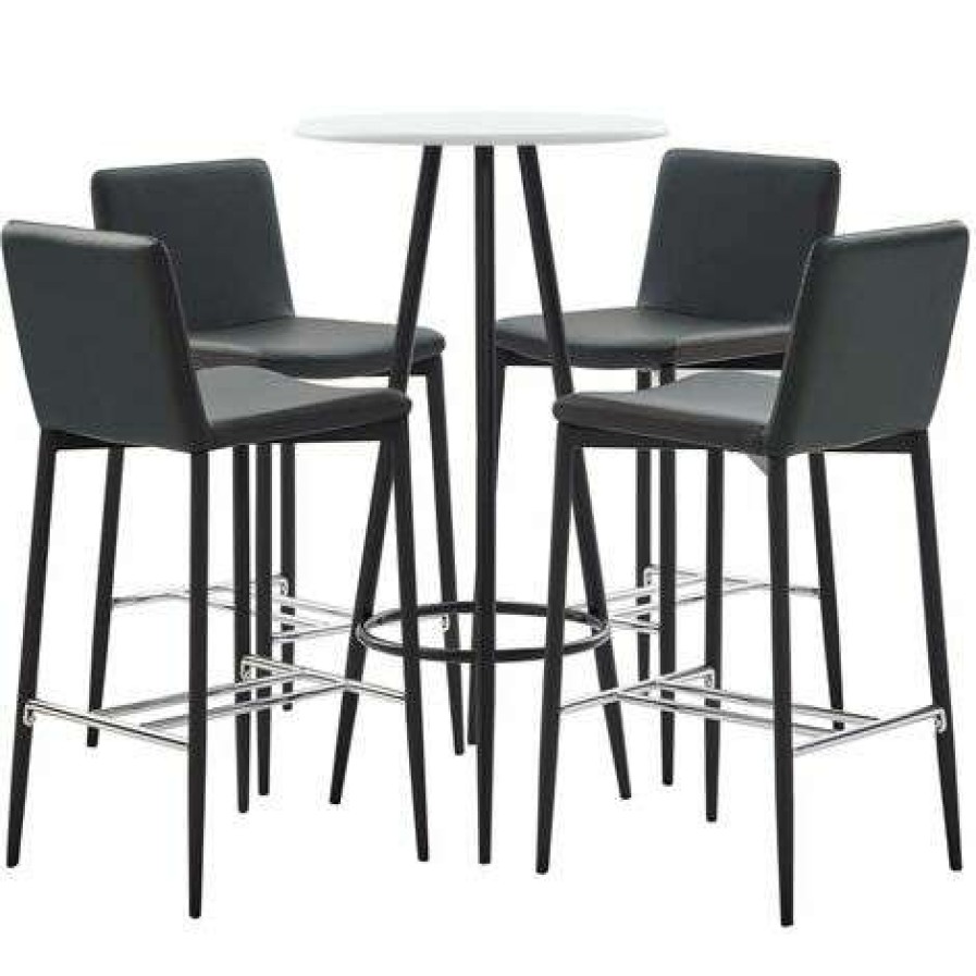 Table Haute Et Bar * | Les Meilleures Critiques De Topdeal Ensemble De Bar 5 Pcs Similicuir Gris