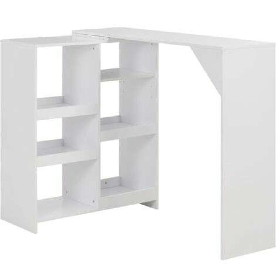 Table Haute Et Bar * | Top 10 Youthup Table De Bar Avec Tablette Amovible Blanc 138 X 40 X 120 Cm