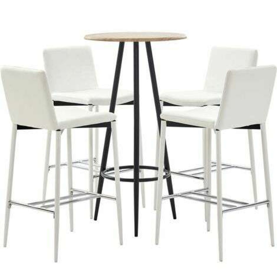 Table Haute Et Bar * | Nouveau Hommoo Ensemble De Bar 5 Pcs Similicuir Blanc Hdv21978