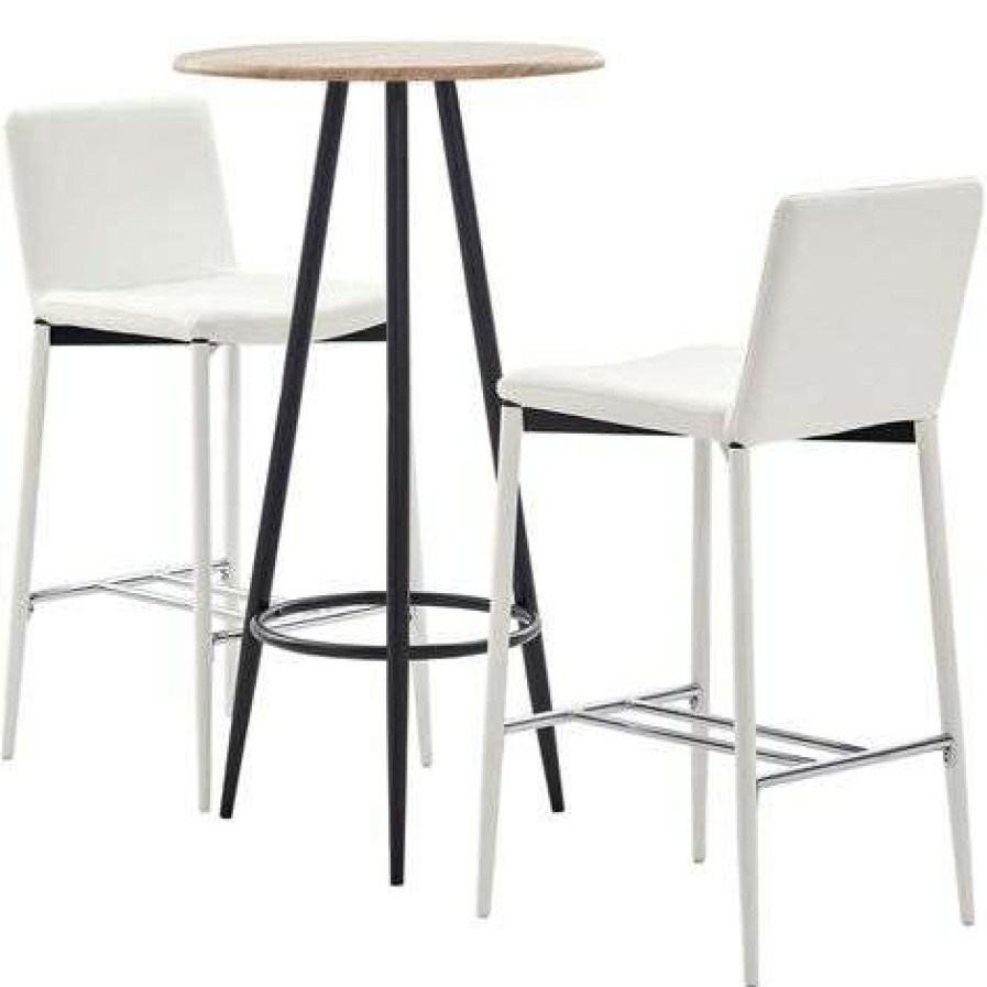 Table Haute Et Bar * | Tout Neuf Youthup Ensemble De Bar 3 Pcs Similicuir Blanc Blanc