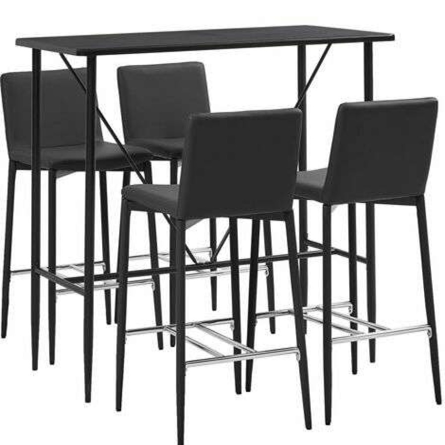 Table Haute Et Bar * | Offres Hommoo Ensemble De Bar 5 Pcs Similicuir Gris Hdv22016