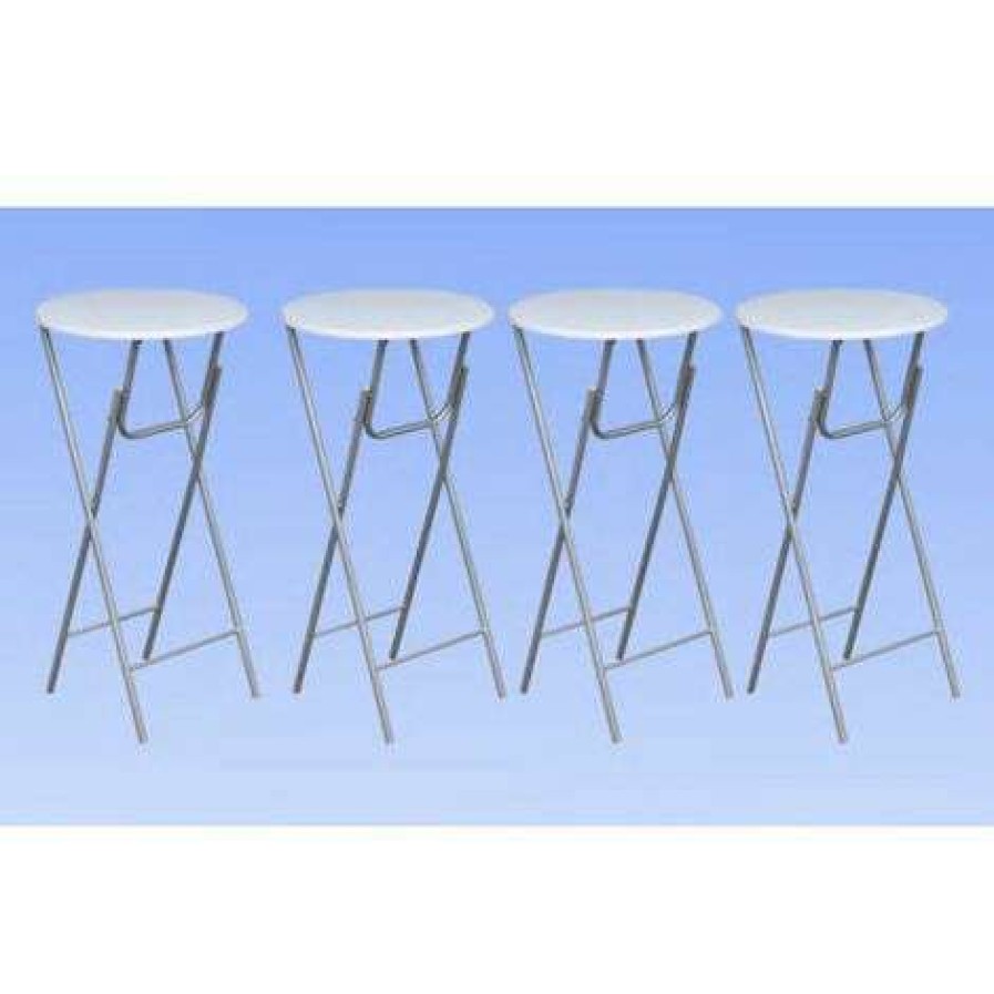 Table Haute Et Bar * | Coupon Helloshop26 Table Haute Mange Debout Bar Bistrot 4 Pieces Avec Dessus De Table En Mdf Blanc Blanc