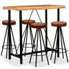 Table Haute Et Bar * | Grosses Soldes Youthup Ensemble De Bar 5 Pcs Bois D'Acacia Cuir Veritable Et Toile Brun