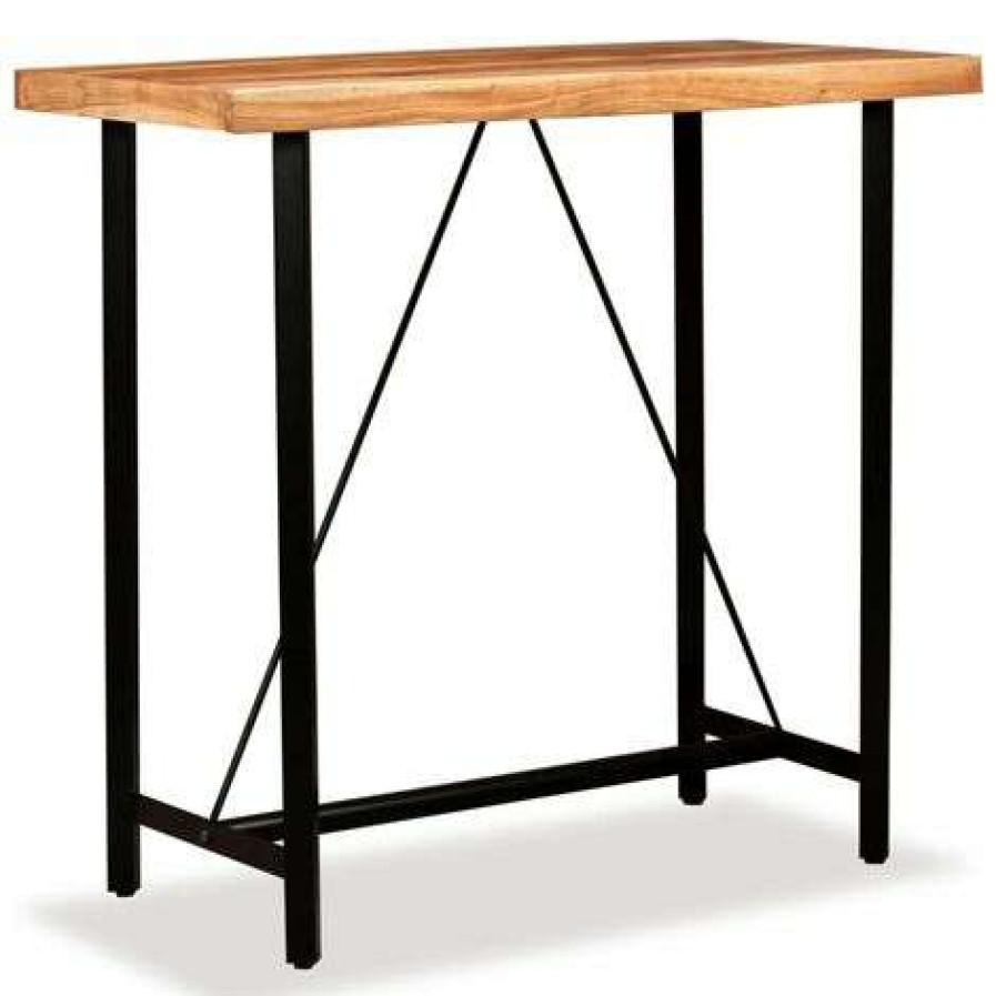 Table Haute Et Bar * | Grosses Soldes Youthup Ensemble De Bar 5 Pcs Bois D'Acacia Cuir Veritable Et Toile Brun