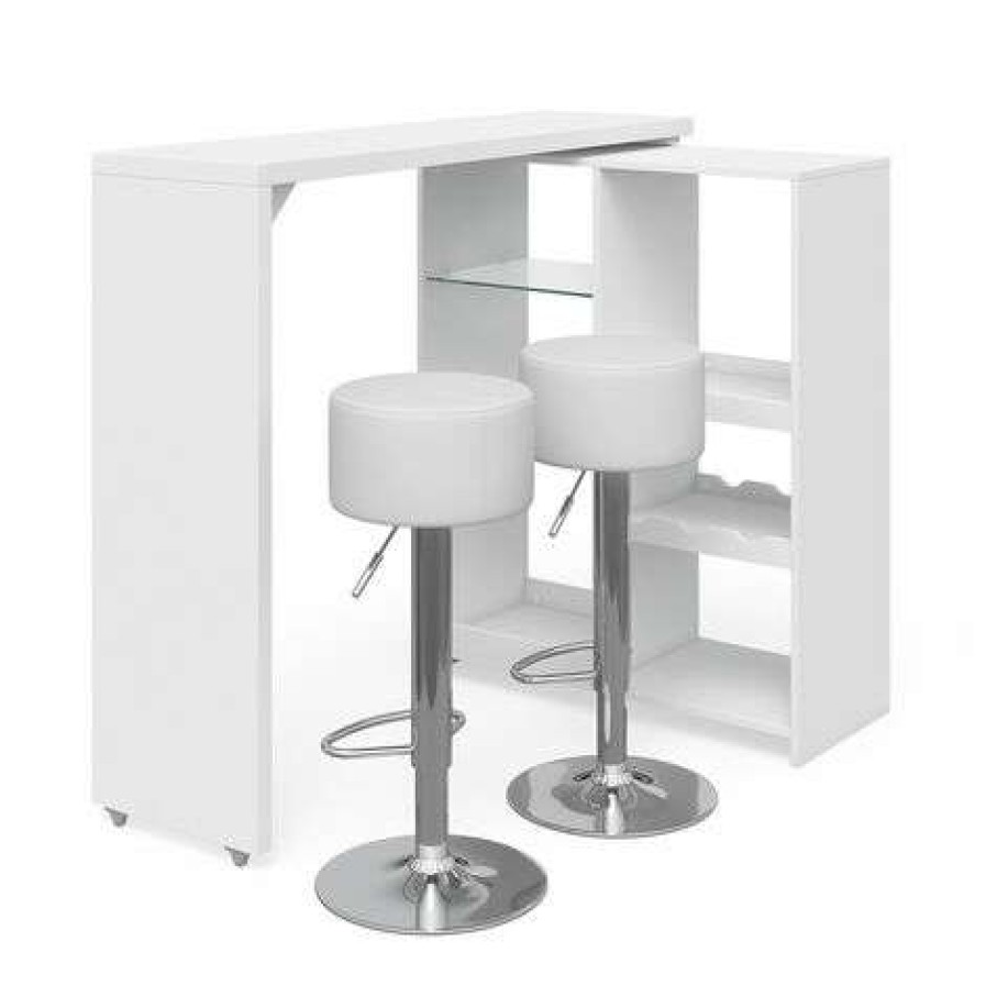 Table Haute Et Bar * | De Gros Table De Bar Vega" Blanche Avec 2 Tabourets De Bar Vicco