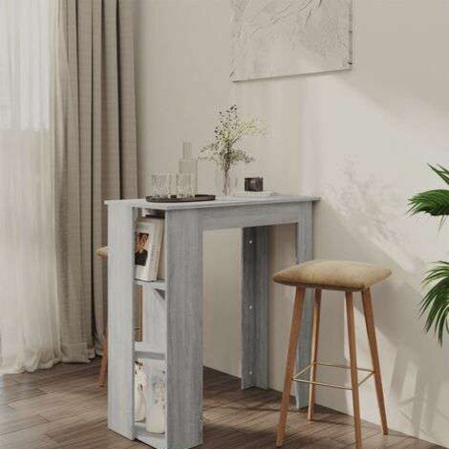 Table Haute Et Bar * | Les Meilleures Critiques De True Deal Table De Bar Avec Etagere Sonoma Gris 102X50X103,5 Cm Agglomere