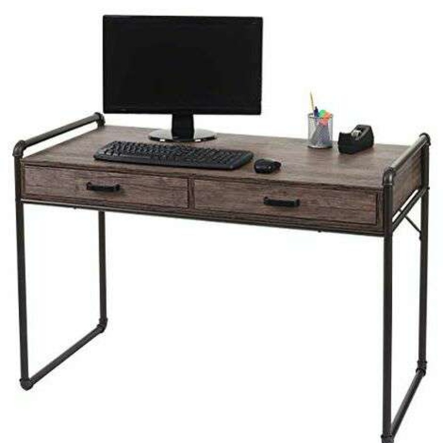 Table Haute Et Bar * | Sortie Nova Bureau De Bureau Pour Ordinateur Avec Cadre En Metal De Style Moderne De 2 Tiroirs