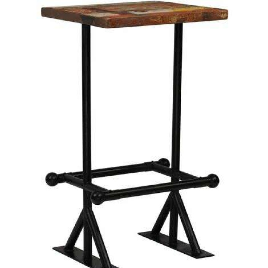 Table Haute Et Bar * | De Gros Hommoo Table De Bar Bois Recuperation Massif Multicolore 60X60X107 Cm Hdv11375