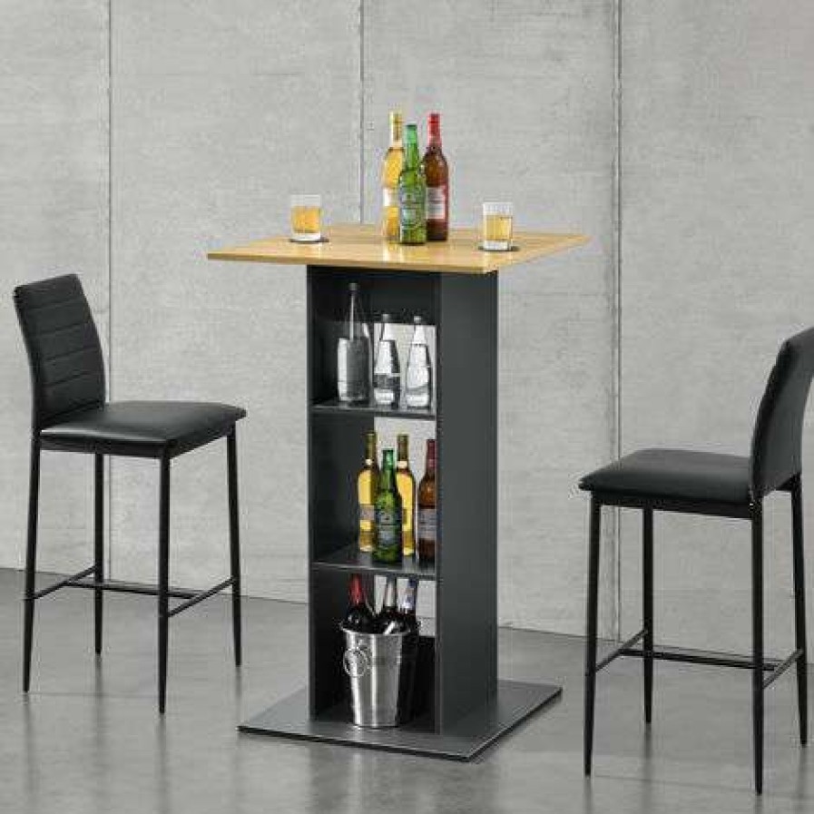 Table Haute Et Bar * | Les Meilleures Critiques De Table De Bar Visby 3 Etageres 70 X 70 X 110 Cm Gris Fonce Effet Bois [En.Casa]