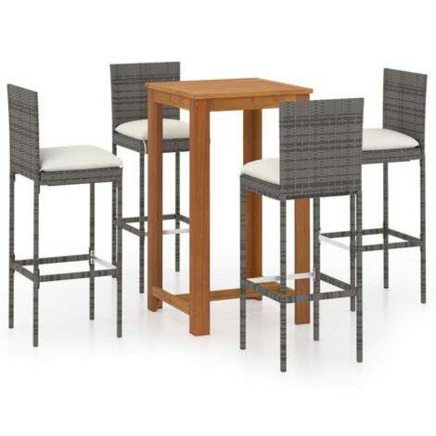 Table Haute Et Bar * | Offres Topdeal Ensemble De Bar De Jardin Avec Coussins 5 Pcs Gris Ff3067977_Fr