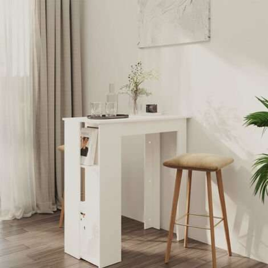 Table Haute Et Bar * | Promo Asupermall Table De Bar Avec Etagere Blanc 102X50X103,5 Cm Agglomere