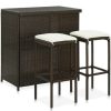 Table Haute Et Bar * | Le Moins Cher Asupermall Ensemble De Bar 3 Pcs Resine Tressee Marron