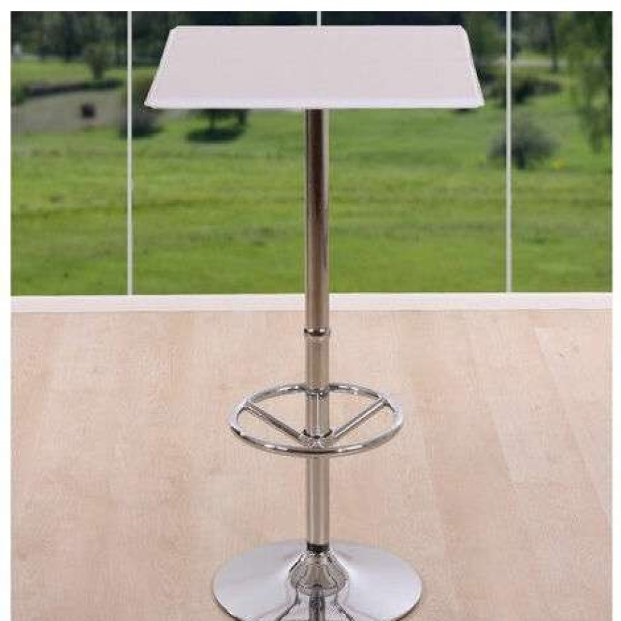 Table Haute Et Bar * | Offres Decoshop26 Table Haute De Bar Bistrot Avec Repose-Pied 110 Cm Blanc Blante