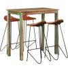 Table Haute Et Bar * | Meilleure Affaire True Deal Ensemble De Bar 5 Pcs Bois De Recuperation Et Cuir Veritable