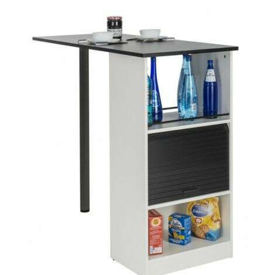 Table Haute Et Bar * | Promo Beaux Meubles Pas Chers Meuble Rangement De Cuisine Blanc Avec Table Coloris: Noir