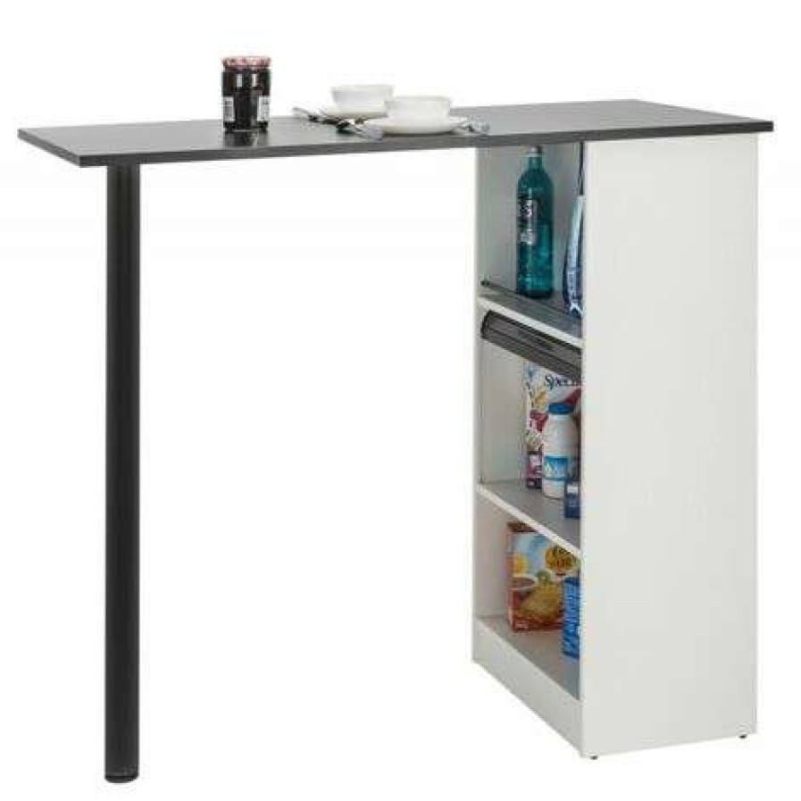 Table Haute Et Bar * | Promo Beaux Meubles Pas Chers Meuble Rangement De Cuisine Blanc Avec Table Coloris: Noir