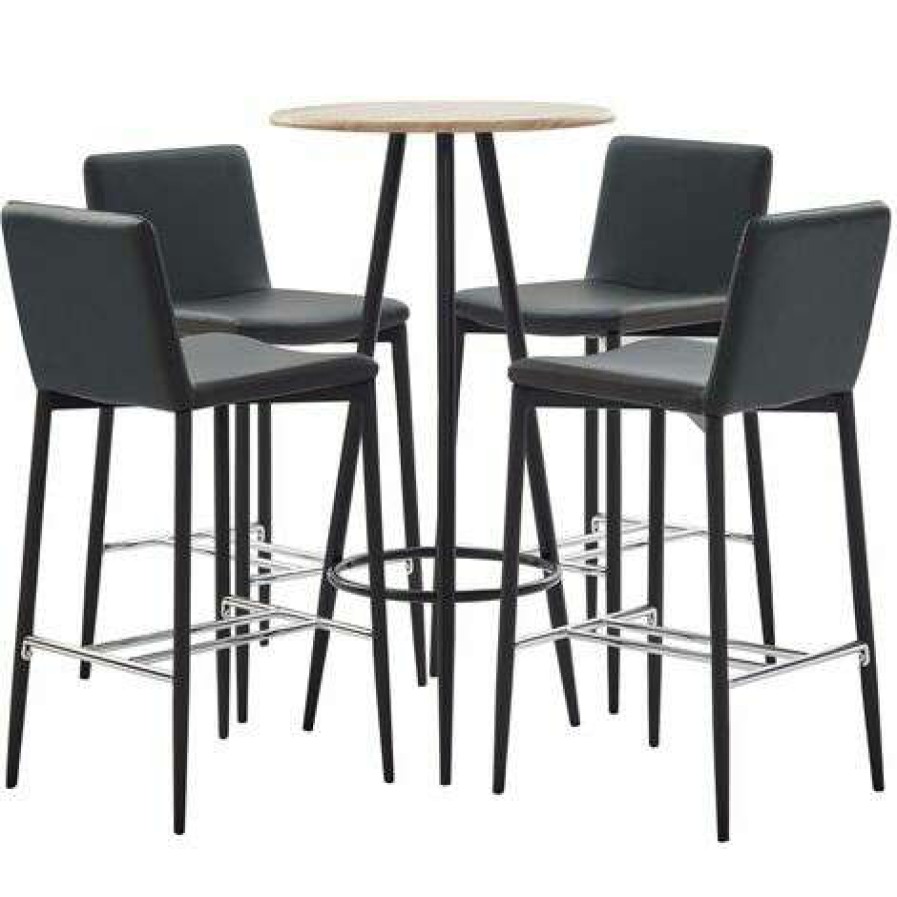 Table Haute Et Bar * | Meilleur Prix Topdeal Ensemble De Bar 5 Pcs Similicuir Gris