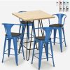 Table Haute Et Bar * | Acheter Ahd Amazing Home Design Ensemble 4 Tabourets Tolix Table Bois Metal 60X60Cm Industriel Mason Wood | Couleur: Bleu