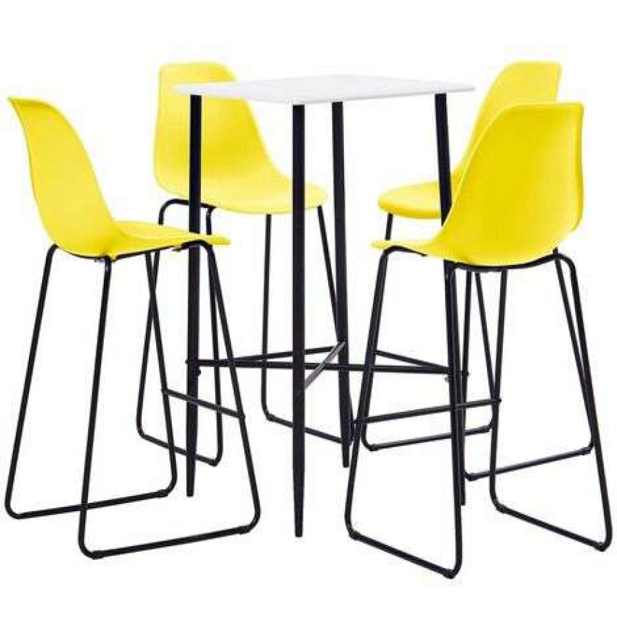 Table Haute Et Bar * | Coupon Hommoo Ensemble De Bar 5 Pcs Plastique Jaune Hdv22134