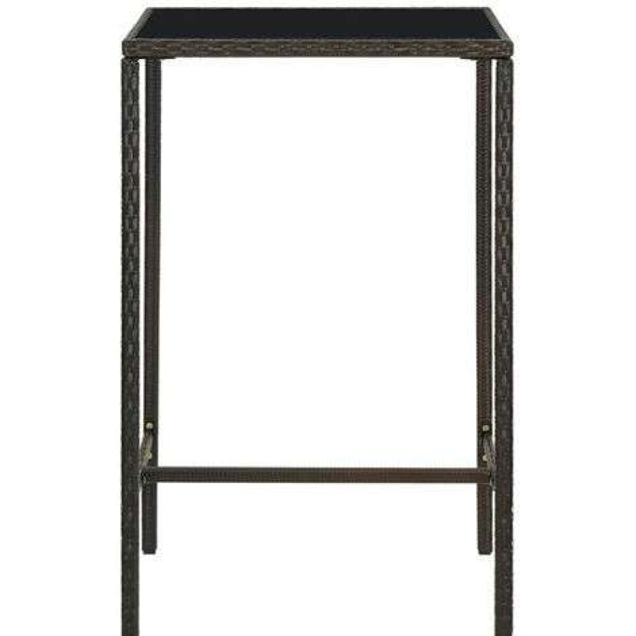 Table Haute Et Bar * | Meilleure Vente Asupermall Table De Bar De Jardin Marron 70X70X110 Cm Resine Tressee Verre