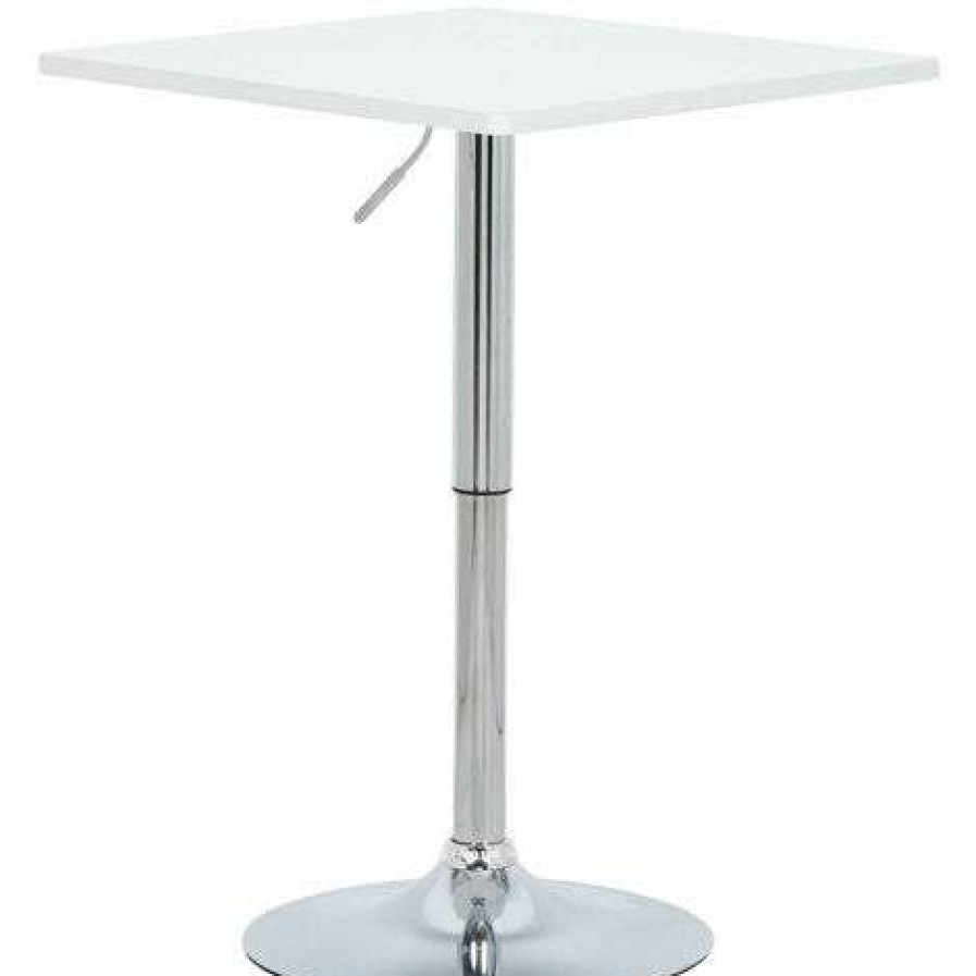 Table Haute Et Bar * | Promo Helloshop26 Table De Bar Carree Avec Pietement Trompette Reglable En Hauteur Blanc Blanc