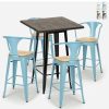 Table Haute Et Bar * | Sortie Ahd Amazing Home Design Ensemble Table Haute 60X60Cm 4 Tabourets Tolix Bar Cuisine Bruck Black Top Light | Couleur: Turquoise