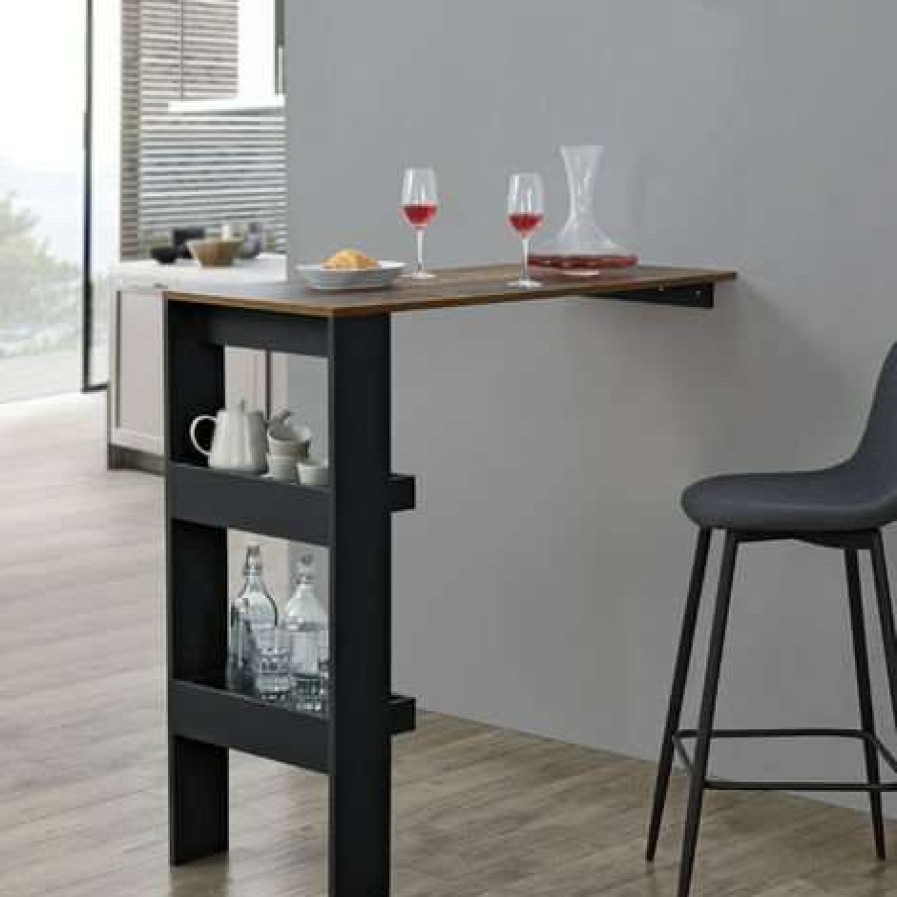 Table Haute Et Bar * | Meilleur Prix Table De Bar Bromolla 120 X 45 X 106 Cm Effet Chene Fonce Noir [En.Casa]