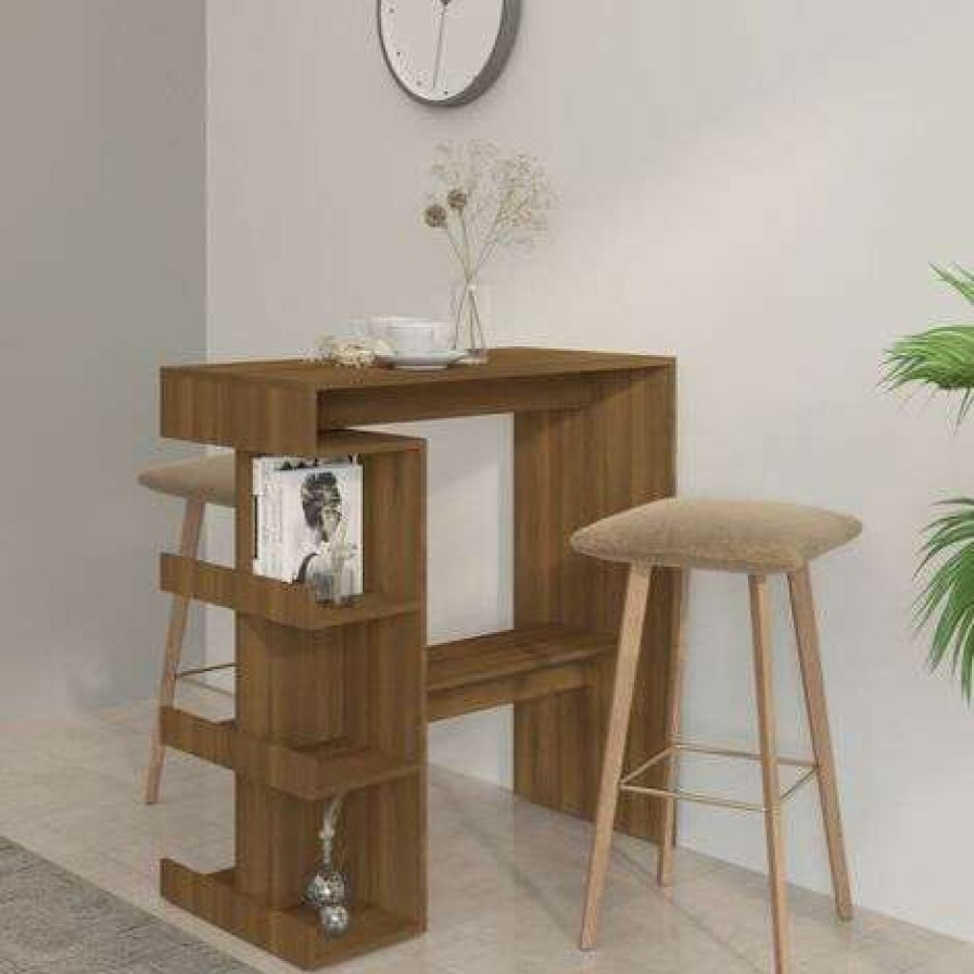 Table Haute Et Bar * | Budget Youthup Table De Bar Etagere De Rangement Chene Marron 100X50X101,5 Cm Brun