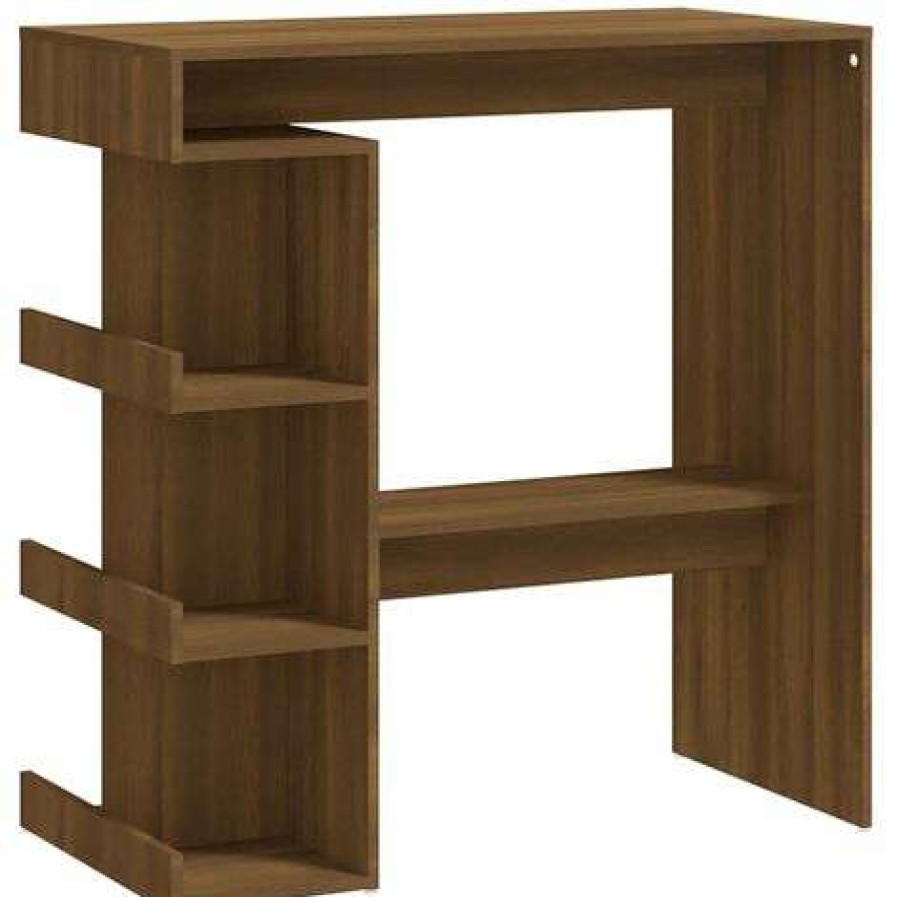 Table Haute Et Bar * | Budget Youthup Table De Bar Etagere De Rangement Chene Marron 100X50X101,5 Cm Brun