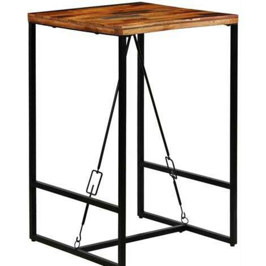 Table Haute Et Bar * | Budget Happyshopping Ensemble De Bar 3 Pcs Bois Massif Recycle Et Cuir De Chevre