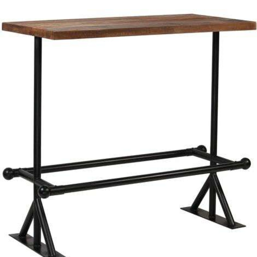 Table Haute Et Bar * | Offres Helloshop26 Table Haute Mange Debout Bar Bistrot Bois De Recuperation Massif Marron 120 Cm Bois