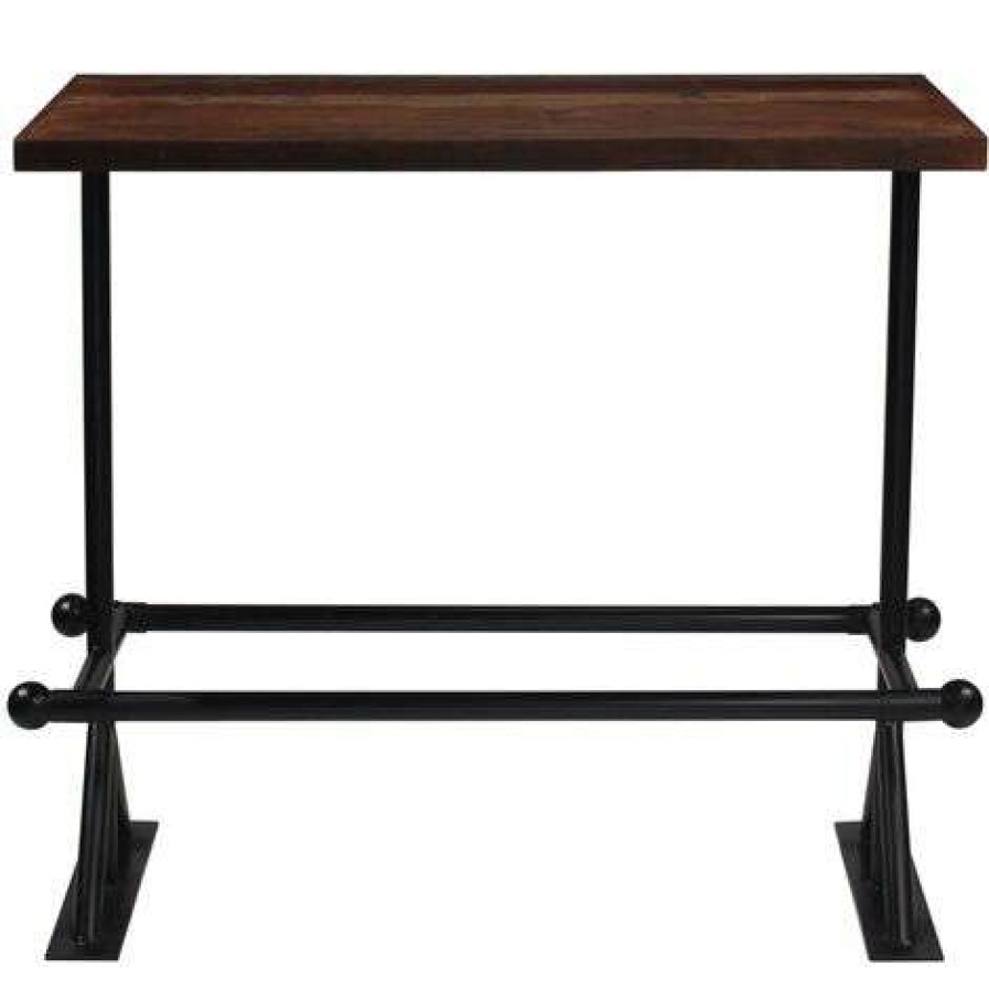 Table Haute Et Bar * | Offres Helloshop26 Table Haute Mange Debout Bar Bistrot Bois De Recuperation Massif Marron 120 Cm Bois