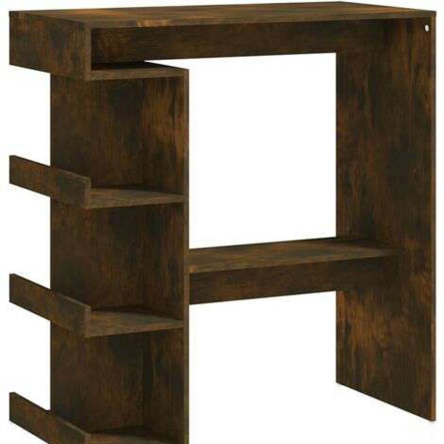 Table Haute Et Bar * | Remise Fimei Table De Bar Et Etagere De Rangement Chene Fume 100X50X101,5 Cm