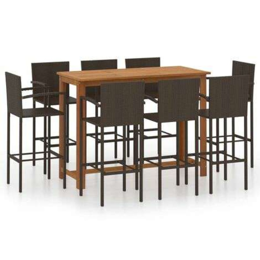 Table Haute Et Bar * | Offres Youthup Ensemble De Bar De Jardin 9 Pcs Marron Brun