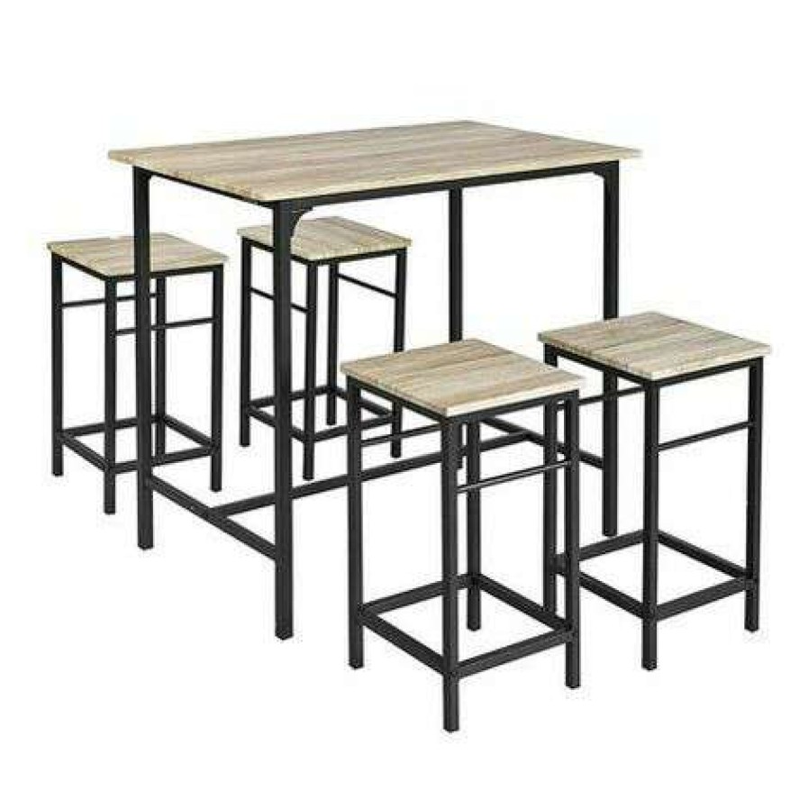 Table Haute Et Bar * | Offres Wyctin Hofuton Table Haute Avec 4 Tabourets De Bar Style Industriel, Repose-Pieds, Cadre En Fer, Marron Rustique Ensemble Table Bistrot Mange-Debout Et Chaises De Bar, Pour Cuisine, Salle A Manger