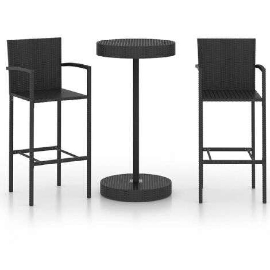 Table Haute Et Bar * | Meilleure Vente Hommoo Ensemble De Bar De Jardin 3 Pcs Resine Tressee Noir