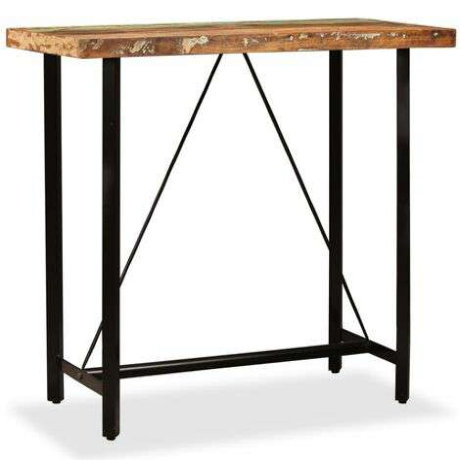 Table Haute Et Bar * | Offres Inlife Ensemble De Bar 5 Pcs Bois Massif Recycle Et Cuir Veritable