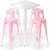 Table Haute Et Bar * | Meilleure Affaire Privatefloor Table De Bar Blanche + X4 Tabourets De Bar En Acier Mat Set Bistrot Stylix Design Industriel Nouvelle Edition Rose Rose