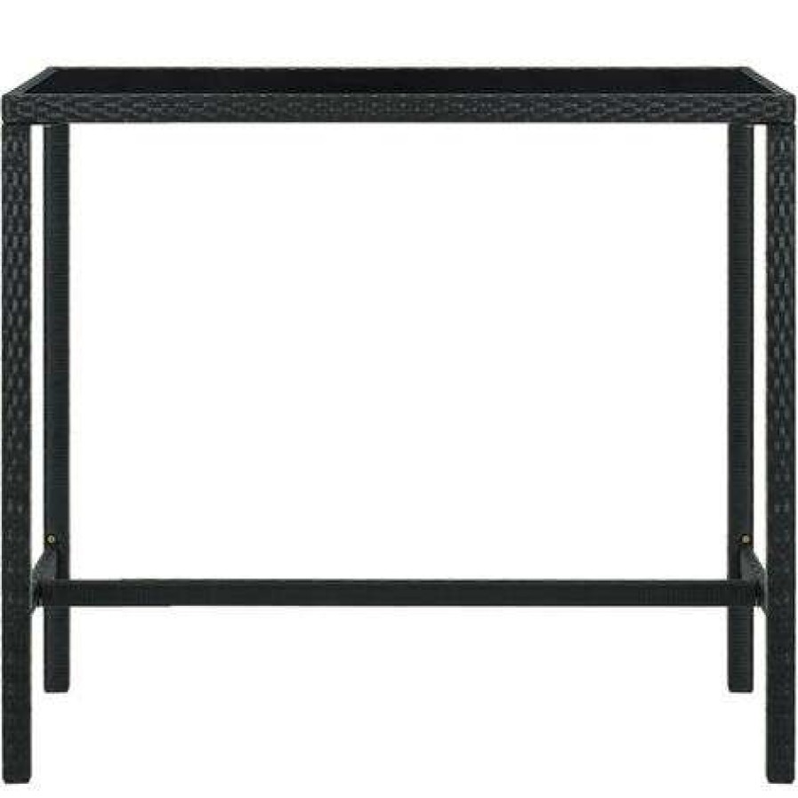 Table Haute Et Bar * | Coupon Inlife Table Bar De Jardin Noir 130X60X110 Cm Resine Tressee Et Verre